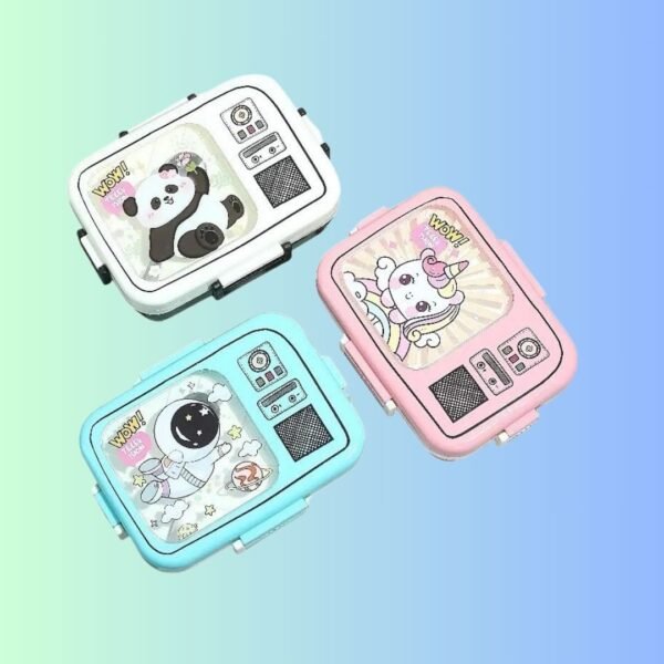Minnikoo Kids Lunch Box | 3 Compartments with Inner Steel, Separate Lid, Small Container & Spoon | 1400ML + 80ML Capacity | Ideal for School & Travel (Black) ; MKI015-BLACK