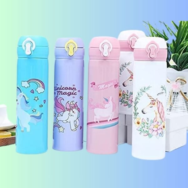 NNS ThermoSteel Unicorn Theme Sipper Round Shape Insulated Thermos Water Bottle for School/Park/Office (Pack of 1, 300 ML)