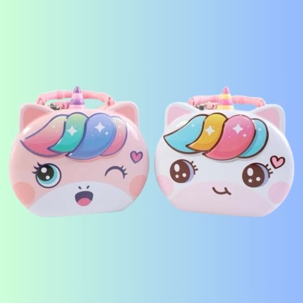 Radhya Accessories Cute Cartoon Unicorn Printed Metal Coin Bank Piggy Bank for Kids with Lock and Key Coin Bank
