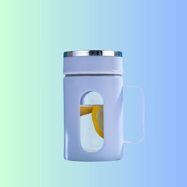 HAPPY BORN Glass Travel mug with lid PACK OF 1 | double glass with handle | office drinking cup | Leak-proof hot water or coffee mug 500 ML