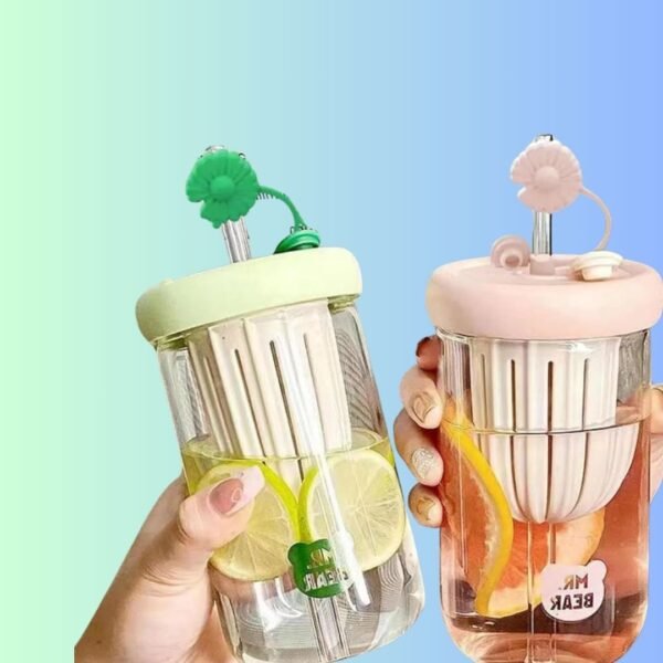 NIENT Leak Proof and Stylish Glass Travel Coffee Mug Reusable Glass Tumbler with Lid and Straw Ideal for Hot and Cold Beverages, Smoothies, Juices Iced Drinks