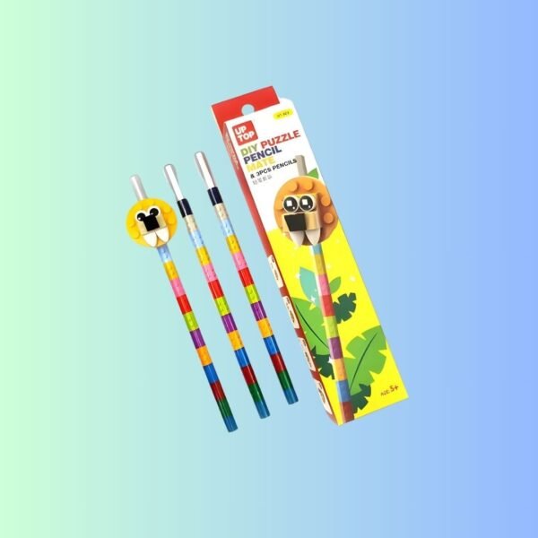 SAMVARDHAN 1 BLOCK SET & 3PCS OF PENCIL Lion DIY Lego Puzzle Pencil Mate for kids Pencil Set for kids Birthday Return Gifts School Stationery Set For boys|Girls (Pack of 3, Multicolor)
