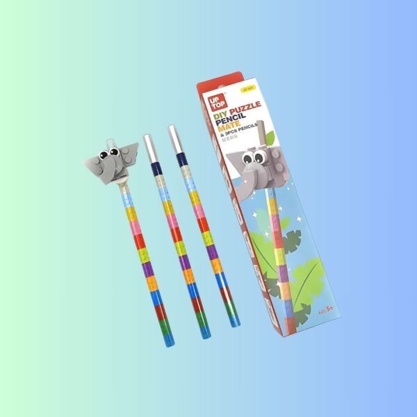 Radianceâ„¢ 1 Block Set & 3 Pcs Pencil Elephant DIY Lego Puzzle Pencil Mate for kids Pencil Set for kids Birthday Return Gifts School Stationery Set For boys|Girls (Pack of 3, Multicolor)