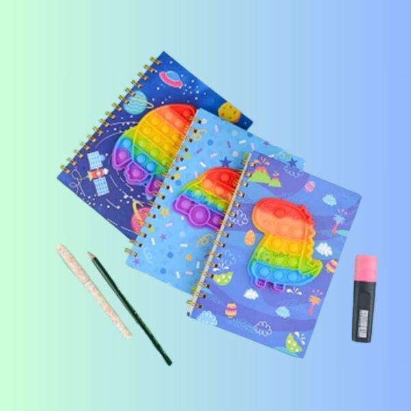 MEMIAN Pop it Fidget Diary A5 Size Ruled (80 Sheet/ 160 Pages) Spiral Notebook Stress Relief Random Design Pop Diary Personal Cute Travel Notebook Multicolor Pack of 1 Diary
