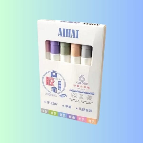 Liquid Lightweight Glue Stick Pen with Lid - Multicolor, Pack of 6