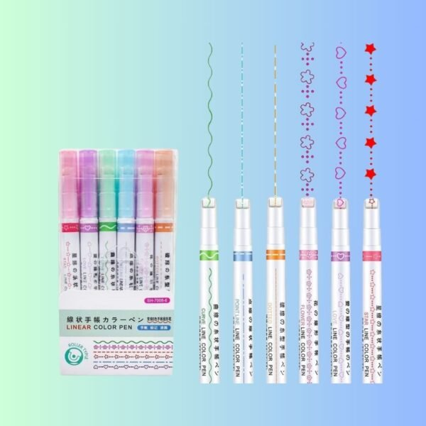 R H LIFESTYLE Linear Roller Colour Pens Highlighter Outline Magic Border Pen Marker Set for School Office Cute Aesthetic Stationery Art and Craft Supplies Pack of 6(DOT LINEAR HIGHLIGHTER)