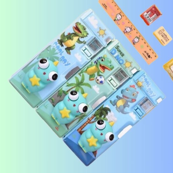 Parshya Plastic 3D Squishy Pop Eye Magnetic Compass Box for Girls, Magnetic Pencil Box for Boys, Aesthetic Stationary Items, Best Gifts(Pack of 1 - Random Theme) (Dinos)