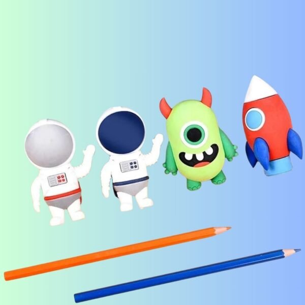 SAMVARDHAN Big Sized Space Themed Non-Toxic 3D Erasers | for Kids - Boys & Girls | Birthday Gift |Return Gift| Multicolor |Assorted Design (Pack4)