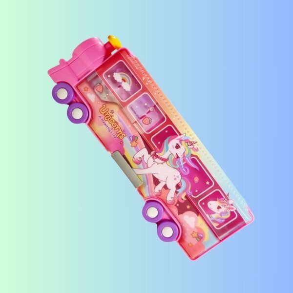 Toyshine Sunny Rabbit Double Compartment Bus Pencil Box with Moving Tyres Button Enabled Storages and Sharpner for Kids - Pink