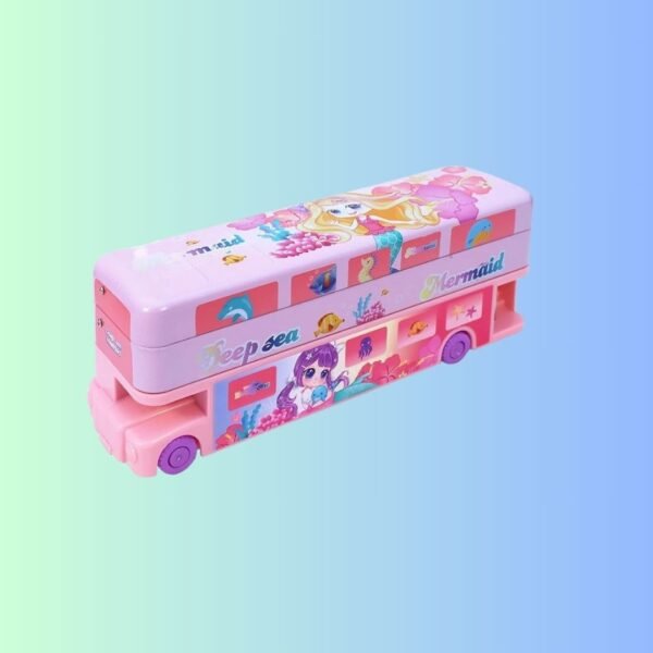 Shiv Damru School Bus Shaped Pencil Box with Wheels and inbuilt Sharpener; Real Toy Bus Stationery Box/Pencil Case | Gifting Option for School Kids (Pink)