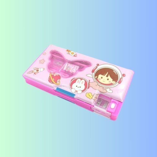 Yanmai Plastic Colorful Multi-Compartment Printed Pencil Case Kit for Kids-Includes Compass, Sharpener, Eraser, and Scale-Perfect School Supplies Stationery Case-Pack of 1(Mix Design),Multicolor