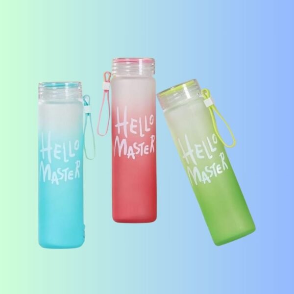 MAKE A WISH Premium Hello Master Print Glass Water Bottle for Home, Office, school, Gym, Outdoor and Travelling (set of 1, Random Color Dispatch)