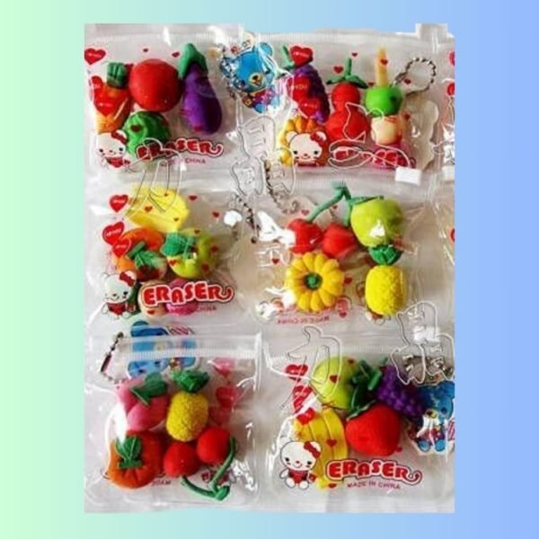 PRiViKA Cute Fruit Style Eraser Set, 52 Pcs, Multicolored, Rubber & Thermoplastic Elastomers, Cute Food Design, Stationery Eraser