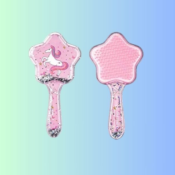 Novelty Glittery Star Brush Detangler Paddle Cushion Antistatic Hair Loss Massage Hairbrush 3D Unicorn Kids Hair Brush/Hair Comb