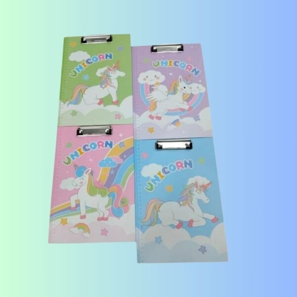 KidsZeeNie® Writing Pad for Drawing/Writing/Clipboard with Clip| Paper & Document Holder| Drawing Board| Printed Stationery Pad for Kids-A4 Size-Pack of 4 (Unicorn Design Clipboard)