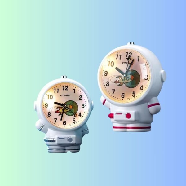 RIANZ Outer Space Astronaut Night Light Table Alarm Clock with Two Different Alarm Tones (Multi Color)Plastic,Large