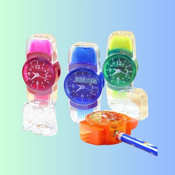 Worison 3pc Pack 3in1 Cute Watch Shape Pencil Sharpener,Eraser and Brush