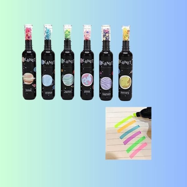 Oytra 6 Pcs/Set Highlighters Marker Pens Stationery Cute Space Theme Bottle Shaped Markers For Kids Girls Boys,Multi-coloured