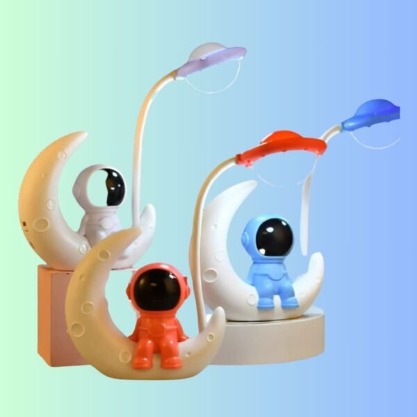Pack of 1 Space Moon Astronaut Theme Led Lamp Study Light Night Desk USB Charging 360 Degree Hose for Boys & Girl Table Lamp Dual LED Mood Lamp (Plastic, Assorted) White