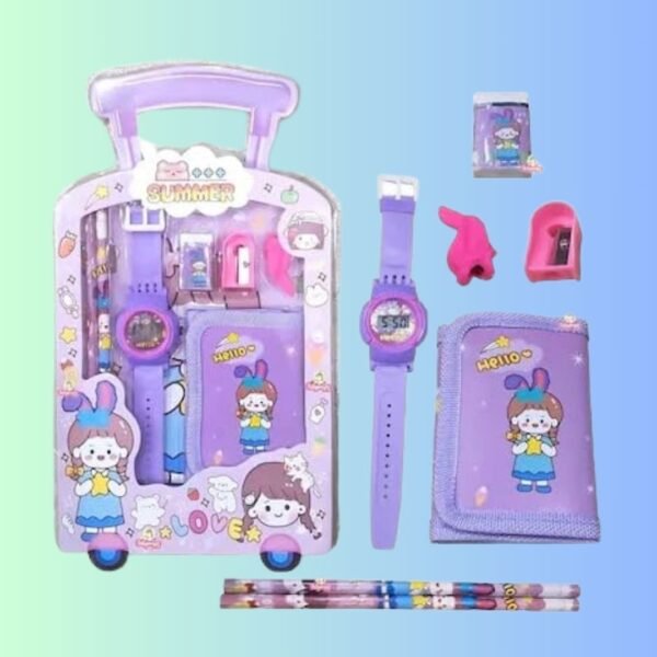 SAGWAN Summer Stationary Kit for Kids, Pencils, Small Purse with Wrist Watch, Sharpener for Kids, Erasers for Kids, Return Gifts for Boys