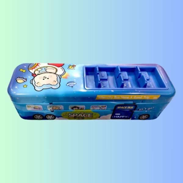 Multicolor Space Theme School Bus Metal Pencil Box with Moving Tyres for Kids