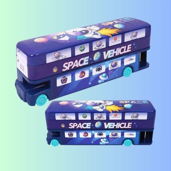 Spocco | Double Decker London Bus Matal Pencil Box with Moving Tyres and Sharpner for Kids | Space Theme | PB156