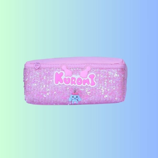 Sequin Pouch with Multiple Zippers, Cosmetic and Stationery Storage Case (Pink)