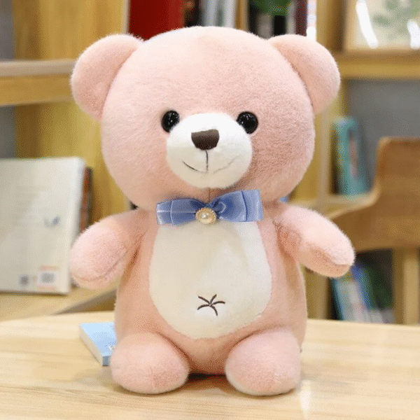 Teddy Bear with Blue Bow – Soft & Cute Gift Toy for Kids & Lovers