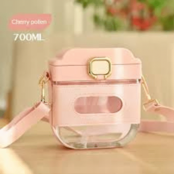 Cute Flat Clear Water Bottle with Straw – 750ml | Travel Friendly for Kids & Girls