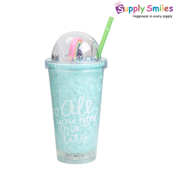 Rainbow Dome Sipper Cup – “All You Need is Love” – Blue Glitter Style