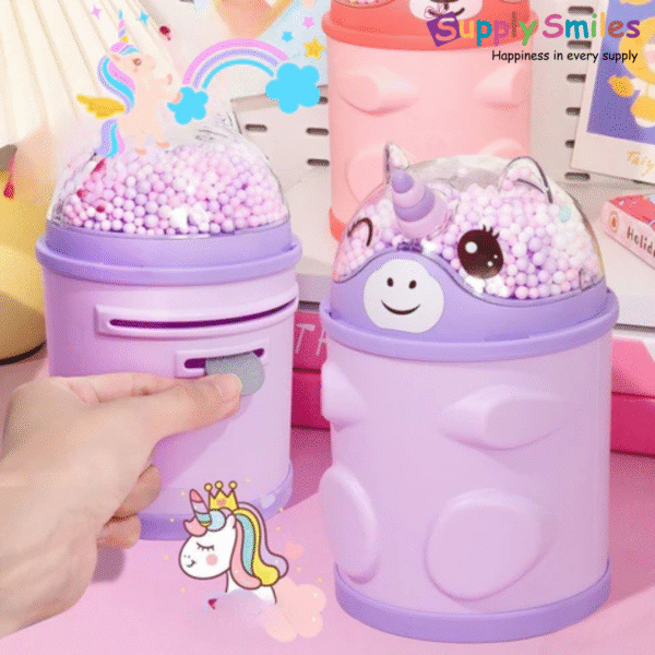 Unicorn Candy Jar Style Coin Bank – Cute Gumball Machine for Kids (Purple)