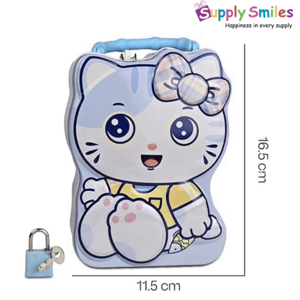 Cute Kitty Lockable Kids Storage Box – Hard Shell with Handle (Purple Design)