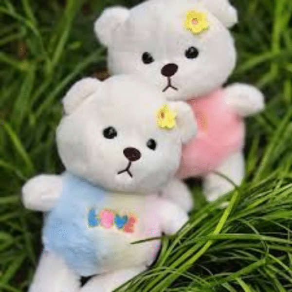 Supply Smiles Plush Teddy Bear with Pink Bow | White & Blue Love Design Soft Stuffed Toy | 30 CM