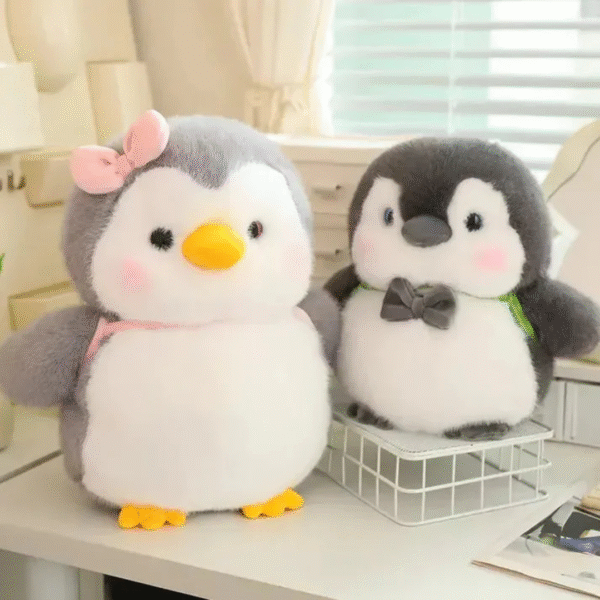 Supply Smiles  Adorable Penguin Soft Toy with Bag 35cm | Cute Grey Penguin Plush for Kids & Gifts