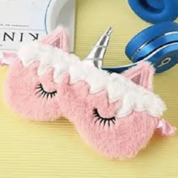 🦄 Polyester Unicorn Plush Eye Mask – Heart Tie-Dye Gradient Ice Cream Color | Soft Travel & Sleeping Eye Mask for Girls (1 Pc)