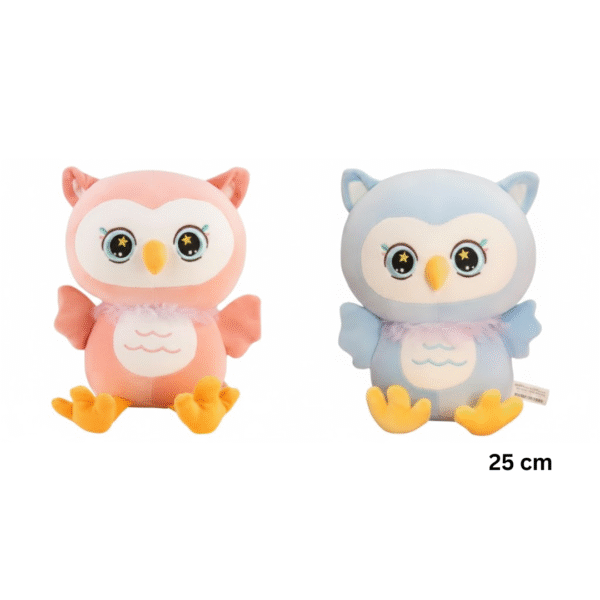 Starry-Eyed Owl Plush Toy – 25cm Soft & Cuddly Stuffed Animal (Pink/Blue)